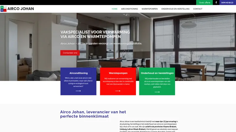 Website van Airco Johan