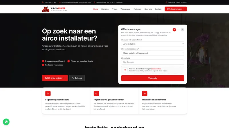 Website van Airco Power Deventer