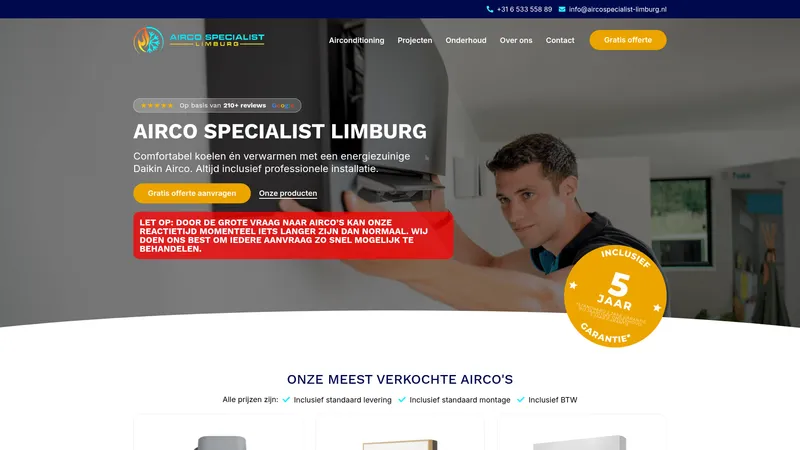 Website van Airco Specialist Limburg