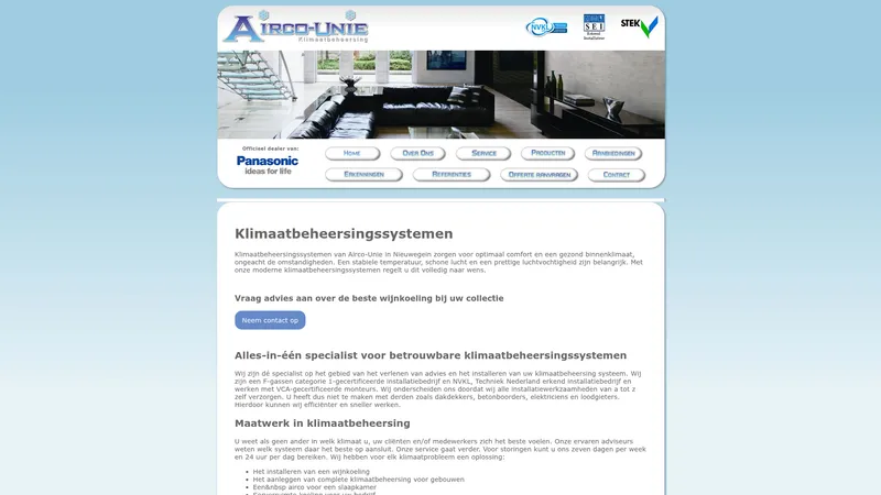 Website van Airco-Unie B.V.