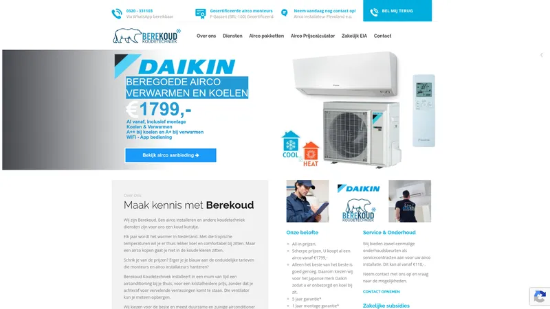Website van Berekoud Koudetechniek