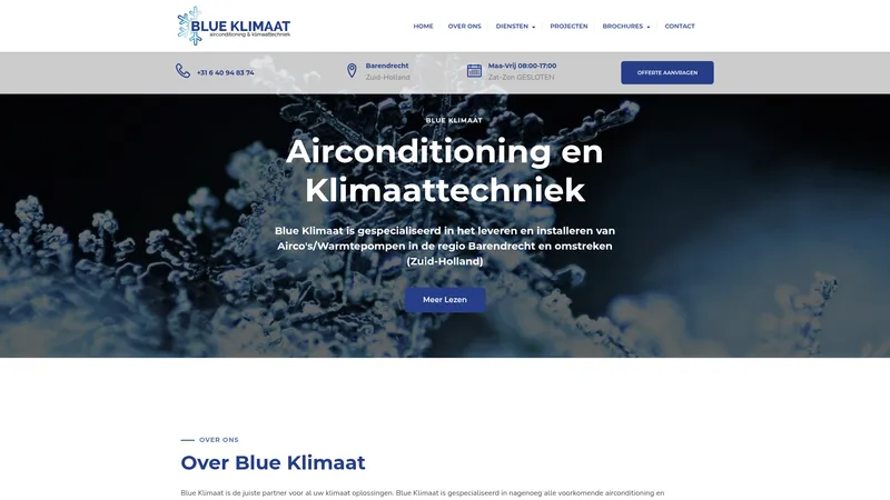 Website van Blue Klimaat Airconditioning
