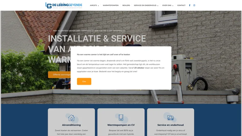 Website van De Leidinggevende - Airco's, Warmtepompen en CV