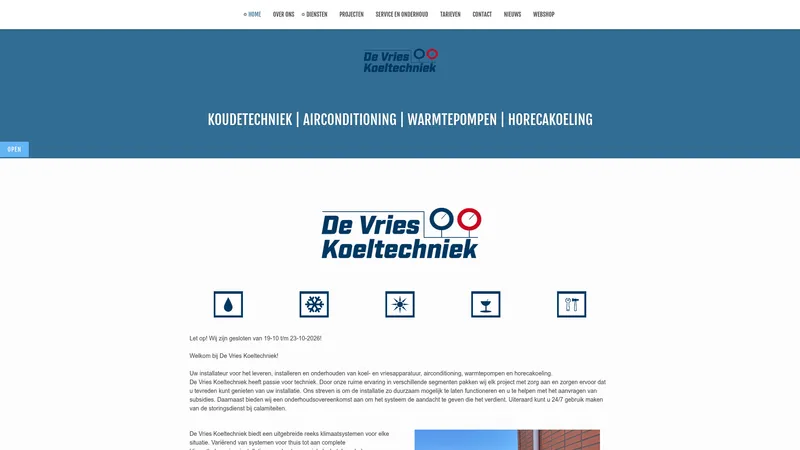 Website van De Vries Koeltechniek