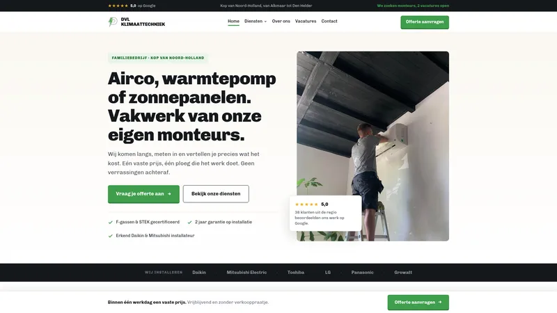 Website van DvL Klimaattechniek