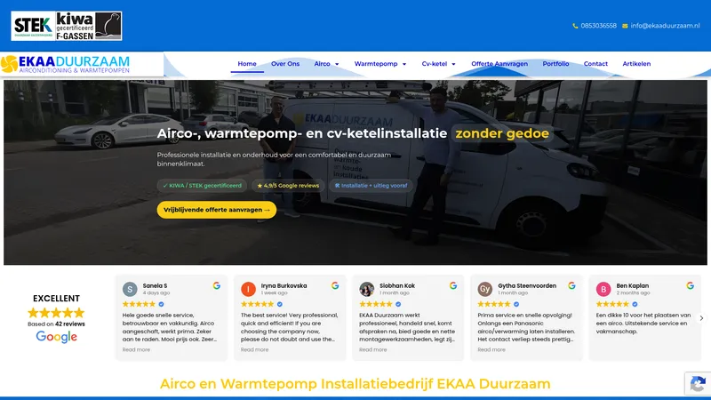 Website van EKAA Duurzaam airconditioning & warmtepompen