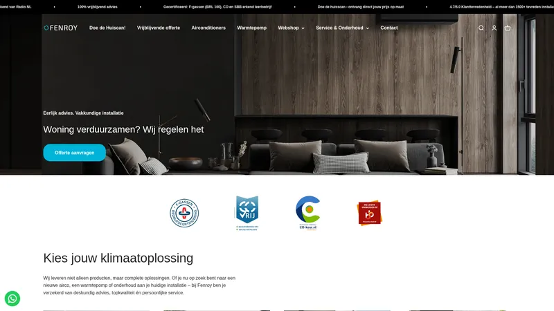 Website van Fenroy Klimaattechniek