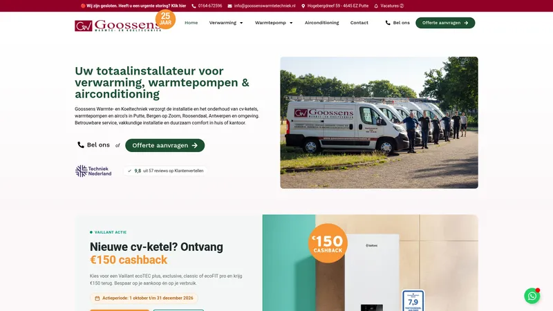 Website van Goossens Warmte- en Koeltechniek B.V.
