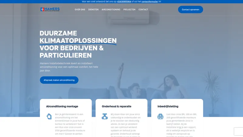 Website van Hamers Installatietechniek