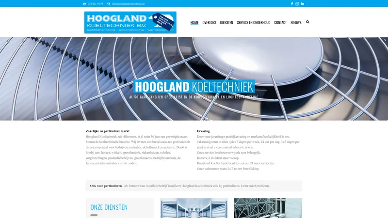 Website van Hoogland Koeltechniek & Airconditioning BV