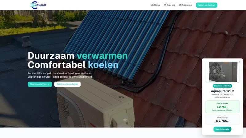 Website van Hts-oost Borne Airco Warmtepomp boiler installatie Heuvel Technische service onderhoud Hengelo Enschede Twente Overijssel
