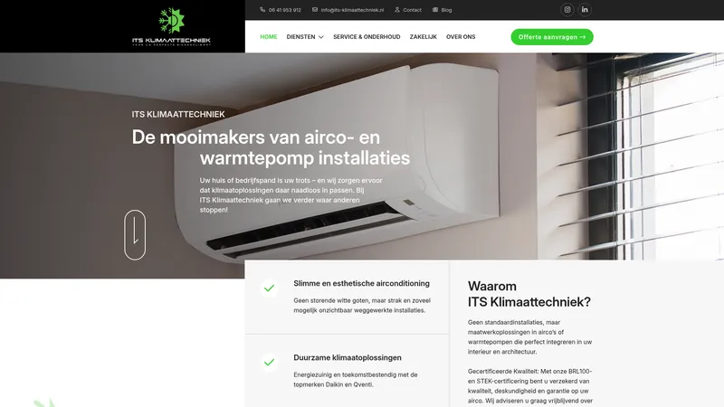 Website van ITS Klimaattechniek