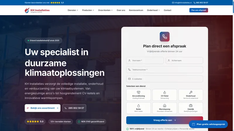 Website van KH Installaties B.V.