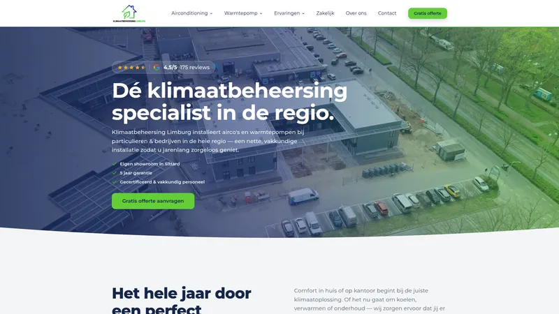 Website van Klimaatbeheersing Limburg. Airco's & Warmtepompen