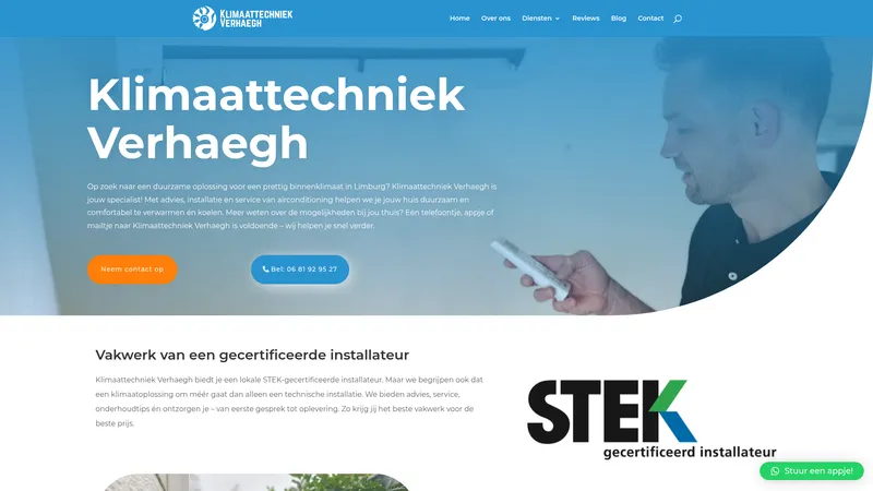 Website van Klimaattechniek Verhaegh
