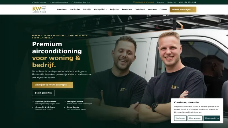 Website van KW Airconditioning