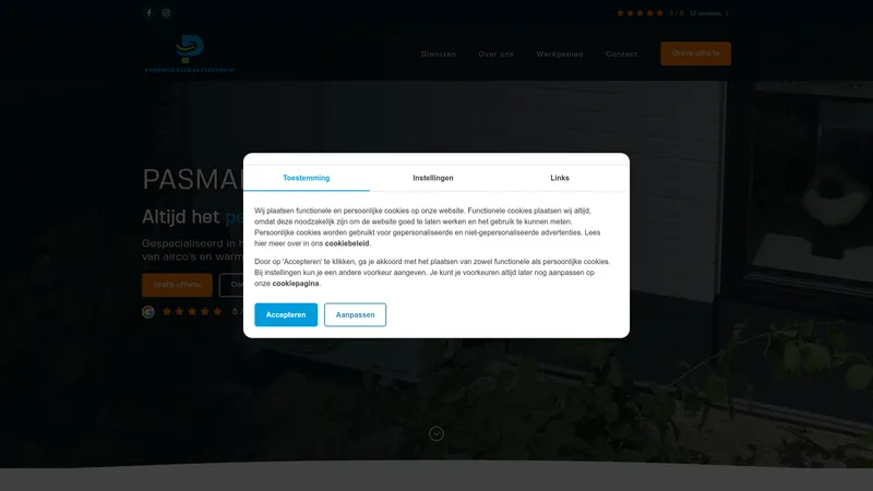 Website van Pasmans klimaattechniek