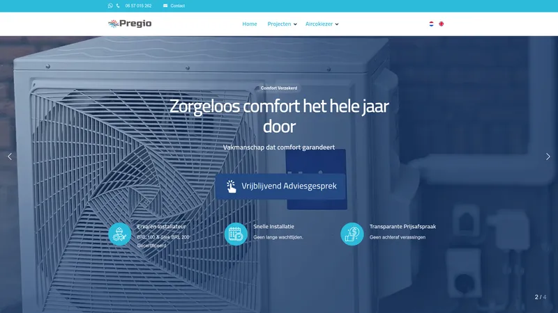 Website van Pregio Airco