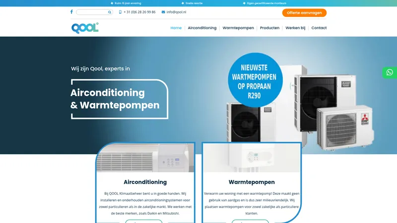 Website van QOOL Klimaatbeheer - Airconditioning & Warmtepompen