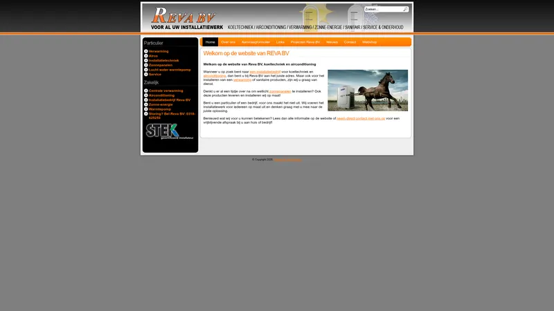Website van Reva BV Koeltechniek en Airconditioning, Installatietechniek, Zonne energie, Warmtepompen.