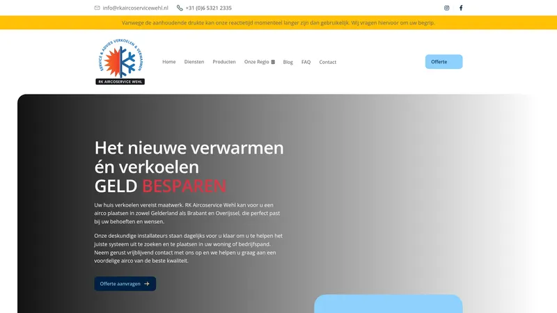 Website van Rk Aircoservice Wehl