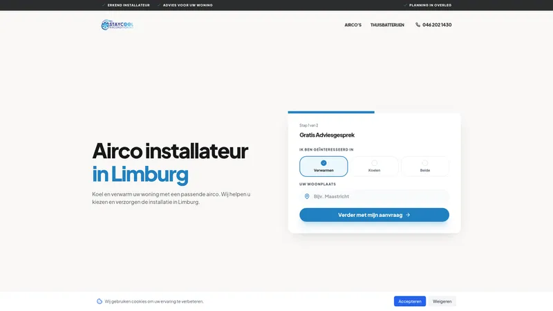 Website van Staycool Airconditioning