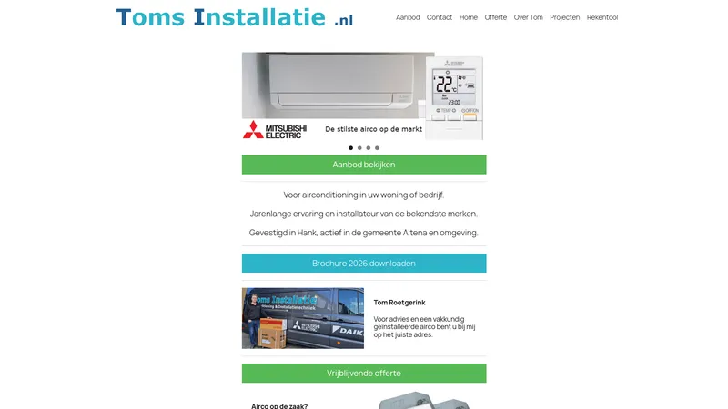 Website van Tomsinstallatie