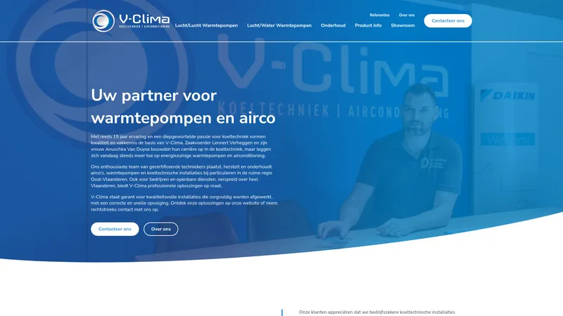Website van V-Clima airconditioning en warmtepompen