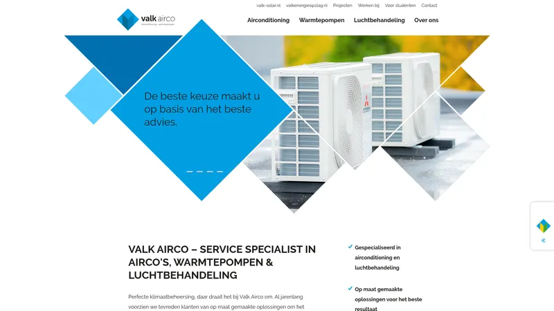 Website van Valk Airco BV - Hellevoetsluis