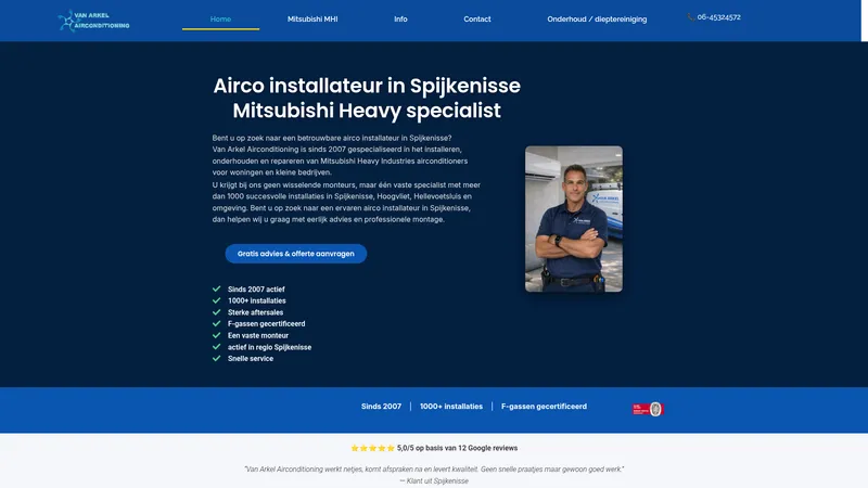 Website van Van Arkel Airconditioning