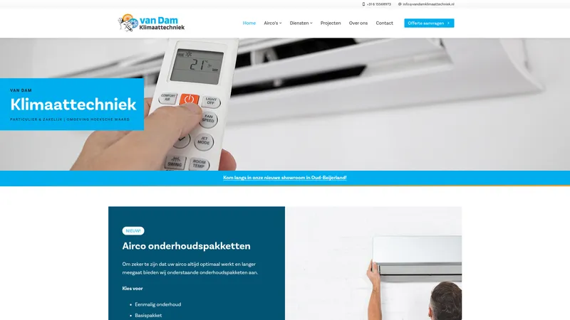 Website van Van Dam Klimaattechniek