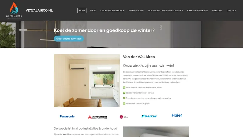 Website van van der Wal Airco