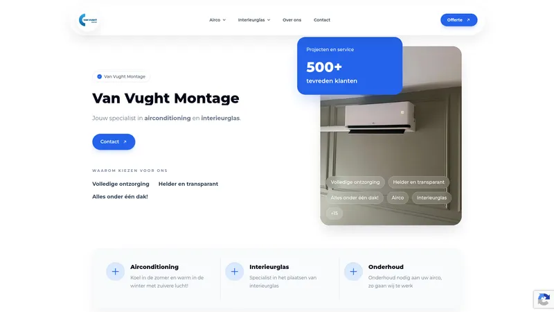 Website van Van Vught Montage | Airco & Interieurglas