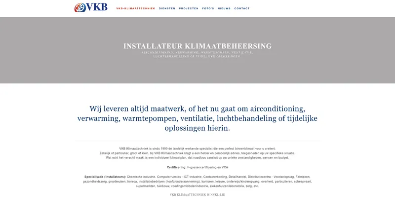 Website van VKB Klimaattechniek