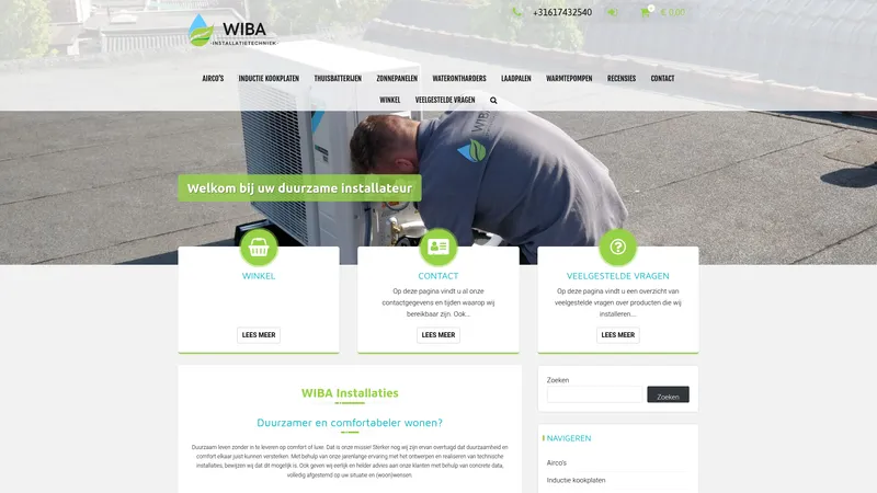 Website van WIBA Installatietechniek