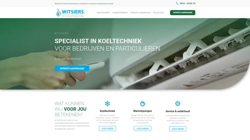 Website van Witsiers Air Comfort Koeltechniek
