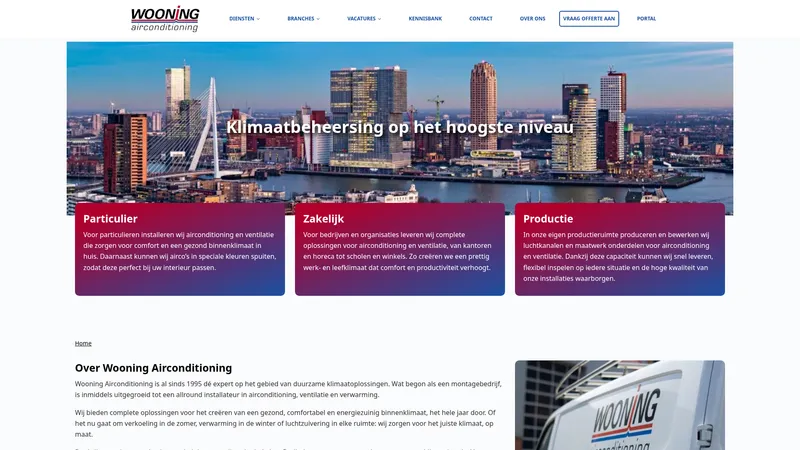 Website van Wooning Airconditioning BV