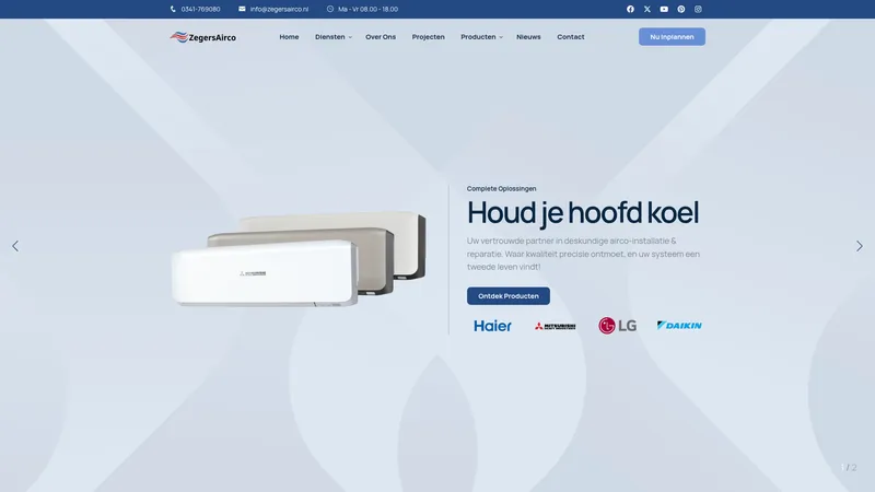 Website van Zegers Airco Harderwijk